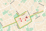 Stadtplan mit gekennzeichneten Verkehrsführungen