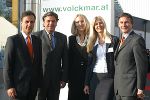 Bürgermeister Mag. Siegfried Nagl, Landeshauptmann Mag. Franz Voves, Doris Kügerl-Volckmar, Mag. Eva Volckmar und Vizepräsident der Wirtschaftskammer Steiermark Dr. Gilbert Frizberg bei der Jubiläumsfeier heute Nachmittag. Foto: Firma Volckmar