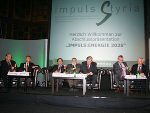 Bei der Präsentation am Podium (v.l.): Landesrat Ing. Manfred Wegscheider, Dr. Thomas Krautzer, Landeshauptmann Mag. Franz Voves, Dr. Franz Fischler, Dr. Hannes Androsch, Dr. Oswin Kois und Univ.-Prof. Dr. Josef Spitzer. © Landespressedienst; Abdruck bei Quellenangabe honorarfrei; Bei der Präsentation am Podium (v.l.): Landesrat Ing. Manfred Wegscheider, Dr. Thomas Krautzer, Landeshauptmann Mag. Franz Voves, Dr. Franz Fischler, Dr. Hannes Androsch, Dr. Oswin Kois und Univ.-Prof. Dr. Josef Spitzer.
