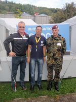 Steirische Beteiligung an der internationalen Großübung „Peregrine Sword": Kreuzwirth, Hohenberger und Generalmajor Jörg Vollmer (v. l.), Kommandeur der Division Spezielle Operationen im krisengebeutelten fiktiven Land „Tytan“  © Foto: Landeswarnzentrale; bei Quellenangabe honorarfrei