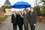 LR Christian Buchmann, EU-Kommissarin Viviane Reding, LH Franz Voves und EU-Abg. Jörg Leichtfried (v. l.) auf dem Grazer Schloßberg © Foto: Frankl; bei Quellenangabe honorarfrei