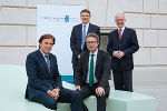LH Franz Voves, LR Christopher Drexler und Matthias Karmasin und Friedrich Faulhammer vom Forschungsrat Steiermark bei der Veranstaltung "In Zukunft leben!" (v.l.). © Foto: Raggam; bei Quellenangabe honorarfrei