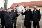 Erwin Klissenbauer, Erich Neuhold, Erwin Dirnberger, LH-Stv. Hermann Schützenhöfer und Adolf Kern vor dem Lipizzanergestüt Piber (v.l.). ©      