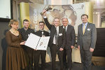Sybille Kuske, GF Energie Agentur Steiermark, Alexander Karsten, Thomas Paul Sommer und Michael Prenner von der Montanuniversität Leoben, LH-Stv. Siegfried Schrittwieser und Wilfried Eichlseder, Rektor der Montanuniversität Leoben (v.l.).