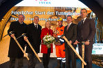 Ehrengäste beim Tunnelanschlag: LH Schützenhöfer, BM Stöger, NR-Präs. Bures, Mineur, LR Wilfing, ÖBB-CEO Kern (v.l.) © Foto: ÖBB; bei Quellenangabe honorarfrei