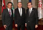 Ministertreffen in der Aula der Alten Universität: Bürgermeister Siegfried Nagl, Bundesminister Alois Stöger und Landesrat Christian Buchmann (v.l.)