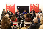 Am Podium diskutierten Landeshauptmann Hermann Schützenhöfer, Rektorin Elisabeth Freismuth, der Universitätsprofessor Gottfried Haber, Nationalbank-Präsident Claus Raidl und der Vorsitzende des Zukunftsfonds Österreich Kurt Scholz im Rahmen der Buchpräsentation © Fotos: Katharina Schiffl; bei Quellenangabe honorarfrei Am Podium diskutierten Landeshauptmann Hermann Schützenhöfer, Rektorin Elisabeth Freismuth, der Universitätsprofessor Gottfried Haber, Nationalbank-Präsident Claus Raidl und der Vorsitzende des Zukunftsfonds Österreich Kurt Scholz im Rahmen der Buchpräsentation