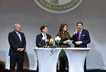 LH Hermann Schützenhöfer, LH-Stv. Michael Schickhofer und Minister Harald Mahrer bei der Eröffnung des Med Campus in Graz.