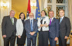 EU-Ministertreffen in Graz: Landeshauptmann Hermann Schützenhöfer, Nachhaltigkeitsministerin Elisabeth Köstinger, EU-Kommissar Miguel Arias Canete, EU-Kommissarin Violeta Bulc, Verkehrsminister Norbert Hofer und Bürgermeister Siegfried Nagl (v.l.)