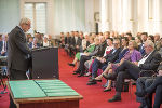 Krainer-Gedenkwerk Präsident Gerald Schöpfer bei der Begrüßung.