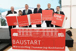 Setzten den letzten Baustein des Semmering Basistunnels: LH Hermann Schützenhöfer, EU-Koordinatorin Anne Elisabet Jensen, Bundesminister Mario Kunasek, ÖBB-Chef Andreas Matthä, Bgm. Karl Rudischer und LR Ludwig Schleritzko. 