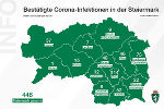 Bestätigte Corona-Infizierte in den steirischen Bezirken; Stand: 22. März 2020, 21:00 Uhr © Land Steiermark; Verwendung bei Quellenangabe honorarfrei