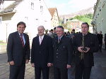 v.l.n.r.: Landeshauptmann Mag. Franz Voves mit Bürgermeister Mag. Freiinger, Eisenstraßen-Obmann Albin Zwanz und Eisenstraßen-Geschäftsführer Peter Cmager.