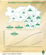Positive Corona-Tests in den steirischen Bezirken; Stand: 13. April 2020, 21 Uhr