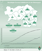 Positive Corona-Tests in den steirischen Bezirken; Stand: 17. April 2020, 21 Uhr
