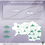 Positive Corona-Tests in den steirischen Bezirken; Stand: 24. April 2020, 21 Uhr