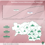 Positive Corona-Tests in den steirischen Bezirken; Stand: 25. April 2020, 21 Uhr