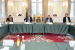 LR Juliane Bogner-Strauß, LH Hermann Schützenhöfer, LH-Stv. Anton Lang und LR Christopher Drexler (v.l.) beim Austausch zum Thema Corona. © Bilder: Land Steiermark/Foto Fischer; Verwendung bei Quellenangabe honorarfrei