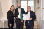 Ehrung von Sportlerinnen und Sportlern in der Aula der Alten Universität: Juliane Bogner-Strauß, Jakob Strauss, Christian Purrer