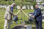 Der Vorstandsvorsitzende des Bildungsnetzwerks Steiermark Hannes Galter und Landesrat Werner Amon (v.l.) bei der Pflanzung des „Baumes der Erwachsenenbildung″. © Foto: Julian Tatzl; bei Quellenangabe honorarfrei