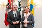 Die schwedische Botschafterin Annika Markovic war heute, Montag, zu Gast bei LH Mario Kunasek in der Grazer Burg. © Land Steiermark/Andreas Resch; Verwendung bei Quellenangabe honorarfrei